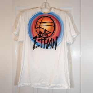 Gilden Men's heavy cotton Baller Ethan airbrush basketball white tee shirt sz M